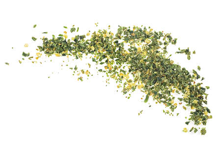 Dried green jalapeno pepper isolated on a white background, top view. Chopped jalapeno.