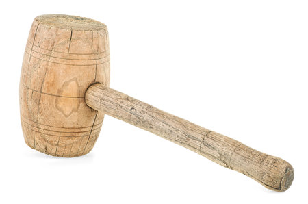 Old wooden mallet isolated on a white background. Sledgehammer.の写真素材