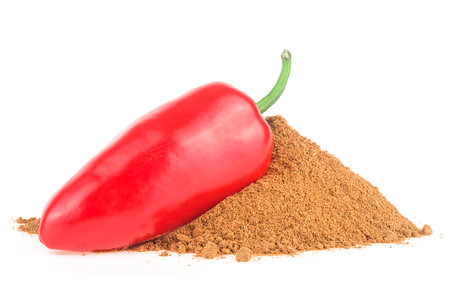 Fresh jalapeno pepper and powder isolated on a white backgroundの写真素材