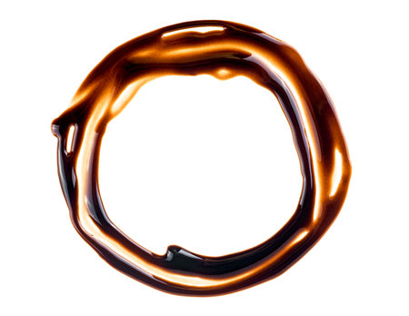 Round decorative hot chocolate line isolated on a white background, top view. Chocolate syrup.の写真素材