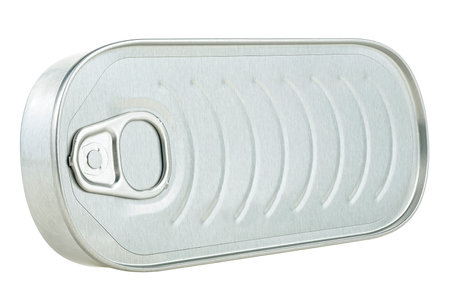 Aluminum can of sardine conserve isolated on a white backgroundの写真素材