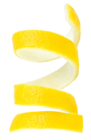 Vertical image of fresh lemon fruit peel isolated on a white backgroundの写真素材