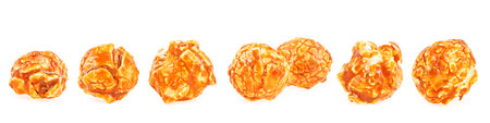 Delicious caramel popcorn isolated on a white background. Creme caramel popcorn.の写真素材