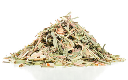 Dry sprigs of natural lemongrass isolated on a white background. Cymbopogon citratus.の写真素材