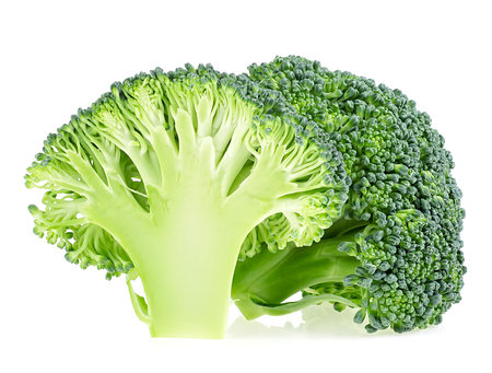 Fresh broccoli cabbage isolated on a white background, whole and half. Green vegetables.の写真素材