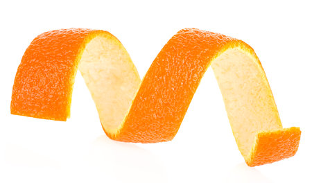 Single orange peel isolated on a white background. Beauty health skin concept.の写真素材