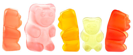 Group of tasty jelly gummy bears isolated on a white background. Colored jelly candy.の写真素材