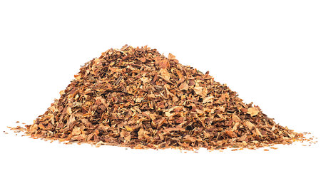 Dried smoking tobacco pile isolated on a white backgroundの写真素材