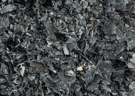 Burnt paper texture as background. Paper ashes background. Cinder, top view.の写真素材