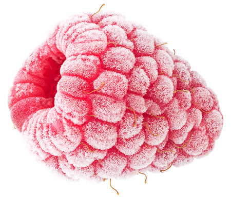 Delicious frozen raspberry isolated on a white background. Raspberry covered with hoarfrost.の写真素材