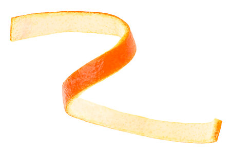 Top view of single orange peel isolated on a white background. Vitamin C, beauty health skin concept.の写真素材