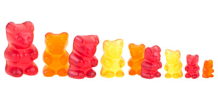 Collection of colorful jelly bears isolated on a white background. Candy bears.の写真素材