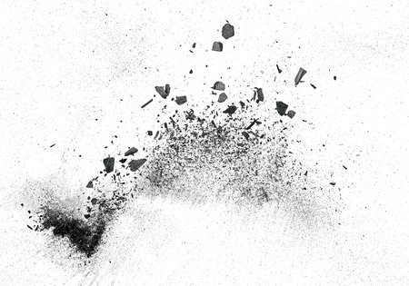 Particles of charcoal isolated on a white background, view from above. Placer cosmetics.の写真素材