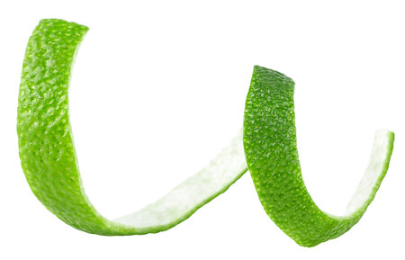 Skin of fresh lime isolated on a white background. Lime fruit peel.の写真素材