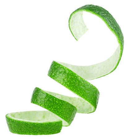 Lime peel or lime zest isolated on a white background. Fresh lime.の写真素材