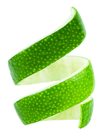 Lime fruit peel isolated on a white background. Lime skin or lime zest.の写真素材