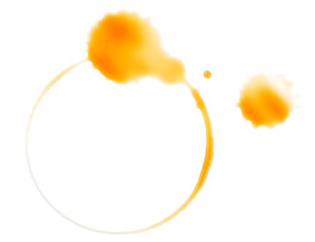Coffee cup stain isolated on a white background, view from above.の写真素材