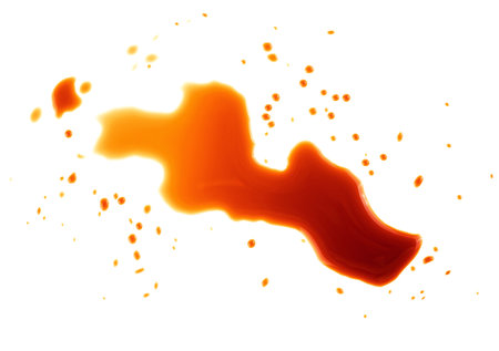 Soy sauce drips isolated on a white background, top view. Spilled soy sauce. Teriyaki Sauce.の写真素材