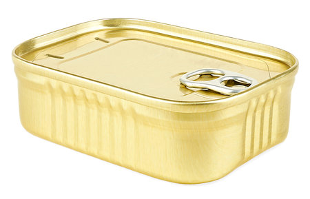 Yellow can of preserves isolated on a white backgroundの写真素材