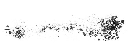 Charcoal dust scattered isolated on a white background, top view. Wooden charcoal. Black coal powder.の写真素材