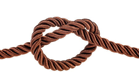 Brown rope with knot isolated on a white background. Strong rope.の写真素材