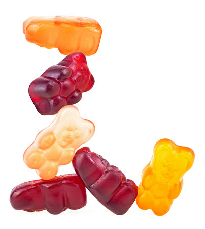 Group of delicious jelly bears isolated on a white background. Colored marmalade bears.の写真素材