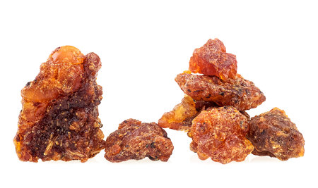 Pile of natural frankincense Olibanum. Frankincense resin isolated on a white background, Incense.の写真素材