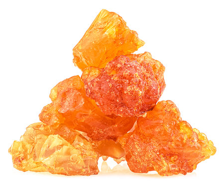 Pile of frankincense resin isolated on a white background. Natural frankincense Olibanum. Incense.の写真素材