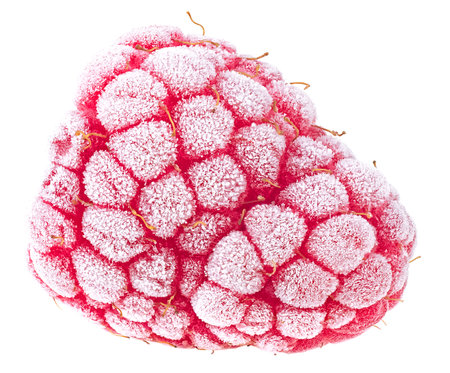Delicious frozen raspberry isolated on a white background. Raspberries covered with hoarfrost.の写真素材