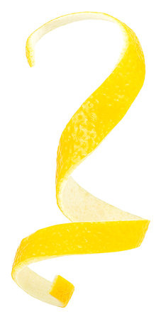 Peel of fresh lemon fruit isolated on a white background. Citrus twist zest.の写真素材