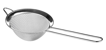 Metal mesh isolated on a white background. Tea strainer. Sieve for cooking.の写真素材