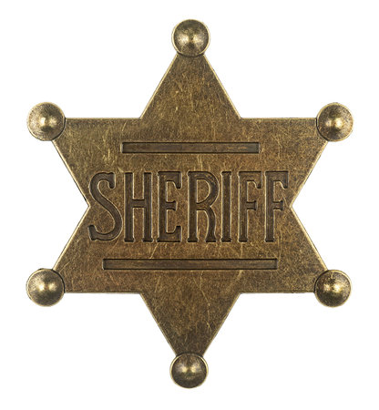Vintage sheriff star badge isolated on a white background. Six point sheriff star badge. Old sheriff star from the wild west era.