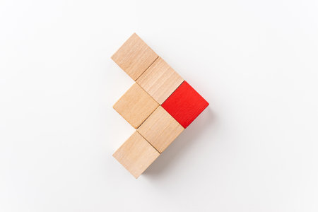 different, leadership, teamwork concept with red wood cube for mock up, isolated on white backgroundの写真素材