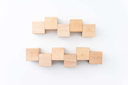 wooden, block, box concept with wood cube isolated on white background, for mock up, top view...