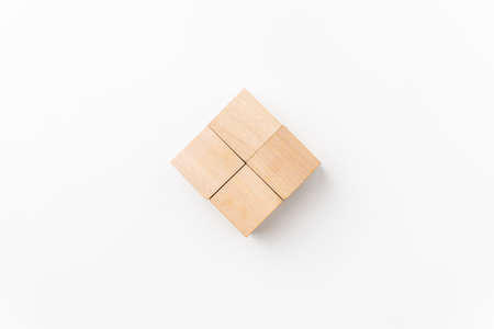 wooden, block, box concept with wood cube isolated on white background, for mock up, top view...