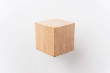 wooden, block, box concept with wood cube isolated on white background, for mock up, top view layout.の写真素材