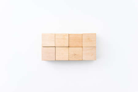 wooden, block, box concept with wood cube isolated on white background, for mock up, top view...