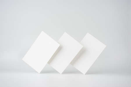 mockup, template, copy space concept with three business card isolated on white background, for mock...