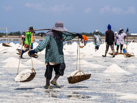 Man carry salt on a shoulder in salt pan activityのeditorial素材