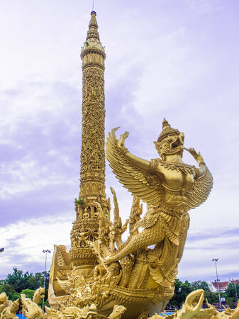 Golden Garuda statue in the park,Thailandの写真素材