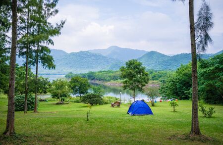 Camping and tent in nature parkの写真素材