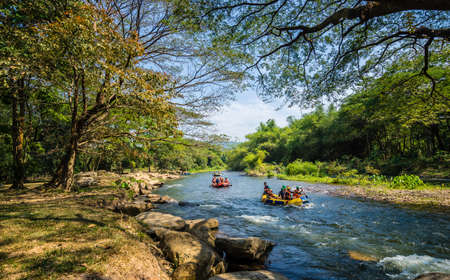 Nakhon Nayok, Thailandâ -â  January 26, 2019â : Travelers rafting on the stream from Khun Dan Prakan Chon Dam on holidaysのeditorial素材