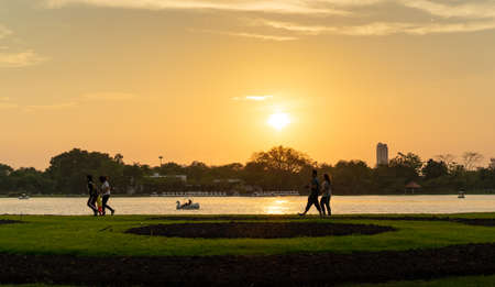 Bangkok,Thailand - March 30, 2019 :  Thai people visiting to relax in the park at evening timeのeditorial素材