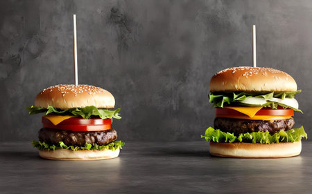 Close-up of home made burgers. Fresh american kitchen.の素材