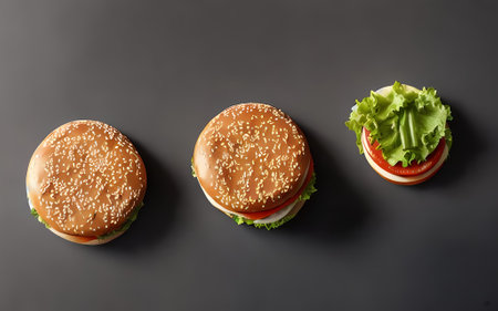 Close-up of home made burgers. Fresh american kitchen.の素材