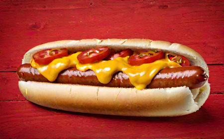 Hot dog - grilled sausage in a bun with saucesの素材