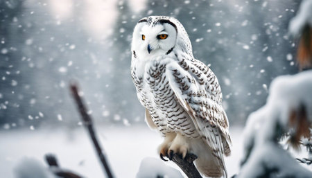 Magnificent Barn Owl perched on a stump in the forestの素材