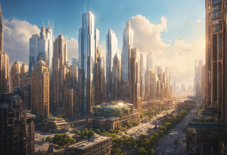 modern skyscrapers in business districtの素材