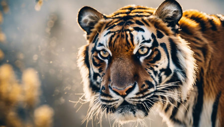 Close-up of a tiger in a jungle, wild dangerous animal.の素材