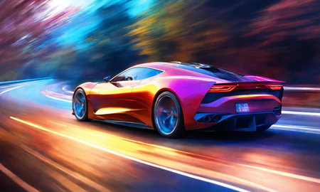 Amazing luxury car, High speed cars are driving on the streetsの素材